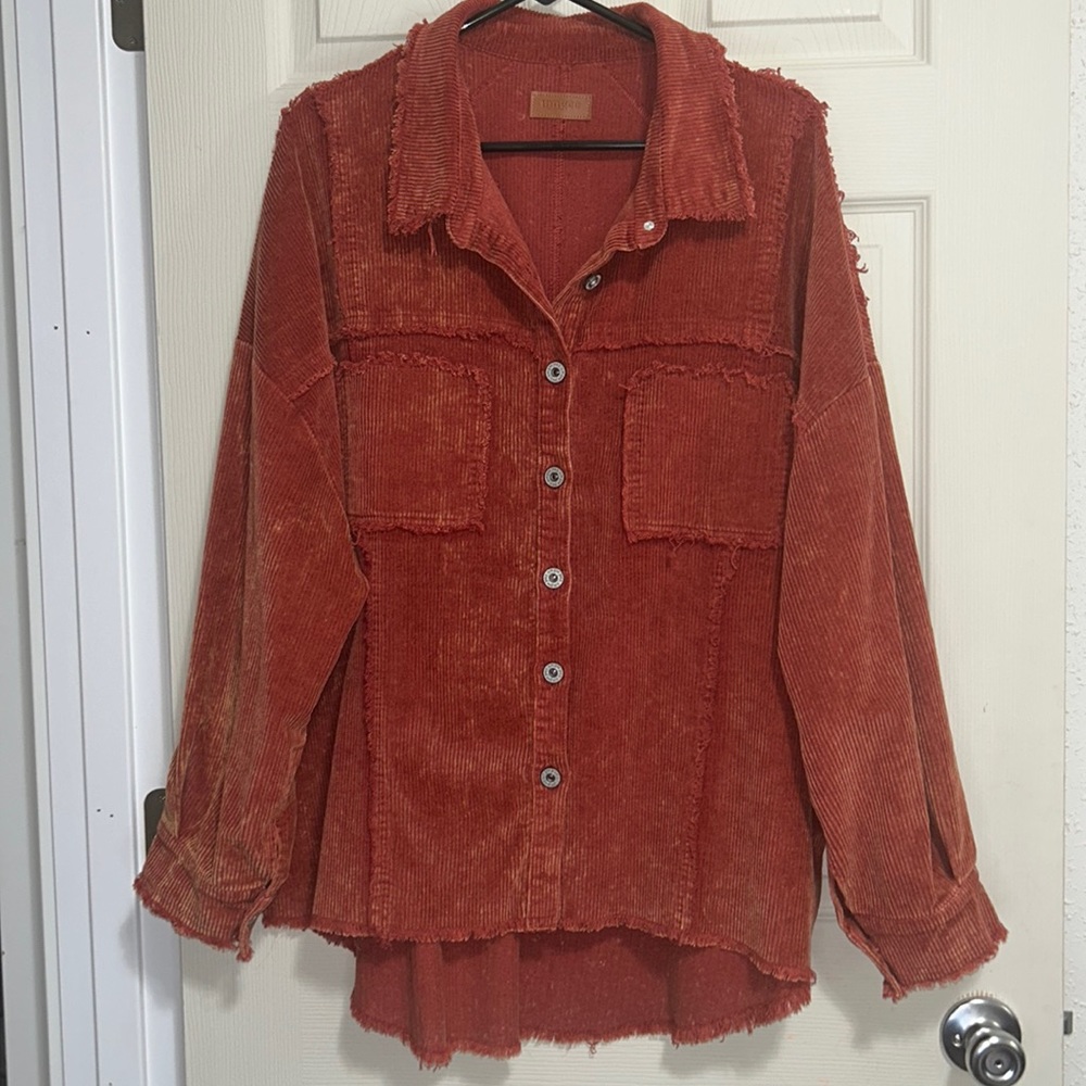 Umgee Jean oversized corduroy shacket orange plus size 1XL